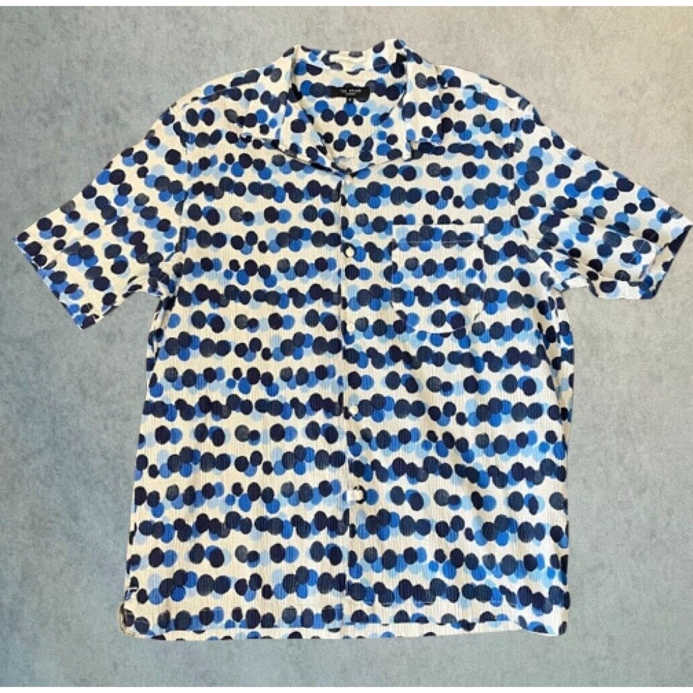 Ted Baker White Short Sleeve Button-Down Shirt with Blue Dot Print